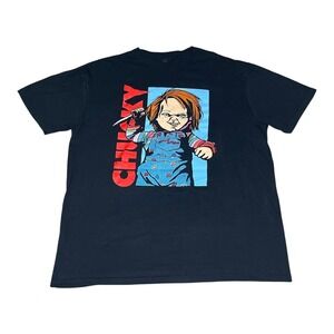 Chucky Childs Play Horror Movie Promo Graphic Vintage T-Shirt Black‎ Mens LARGE